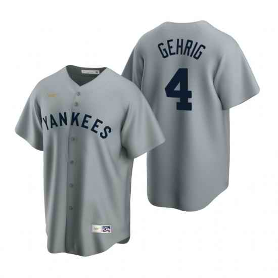 Mens Nike New York Yankees 4 Lou Gehrig Gray Cooperstown Collection Road Stitched Baseball Jerse
